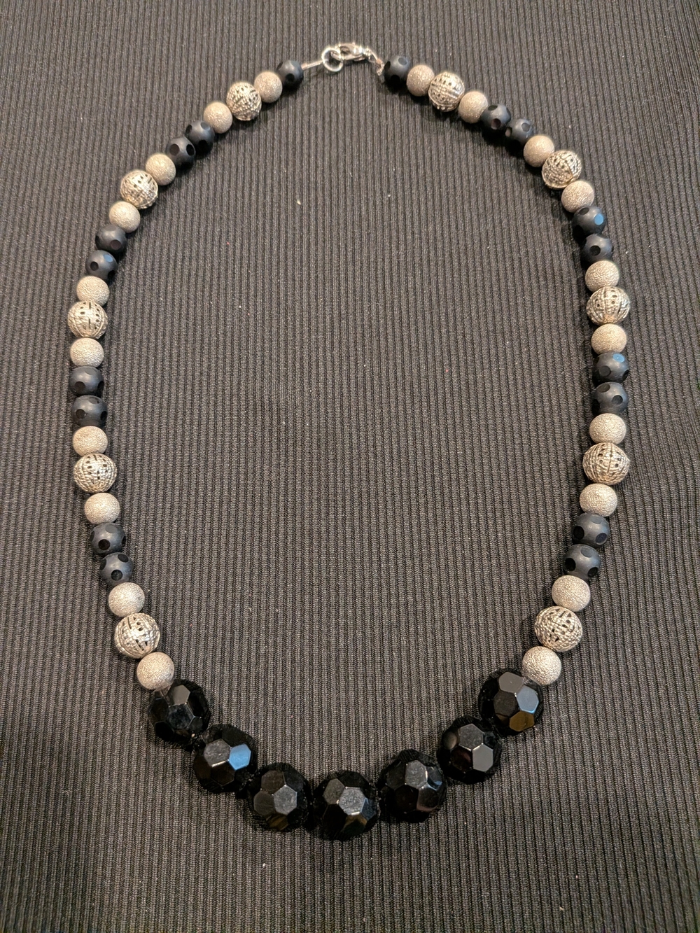 B#3: Elegant French Black and Silver Beaded Necklace 10" Vintage 2007s